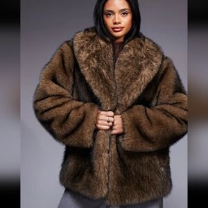 Aria Cove Luxurious Brown Faux Fur Coat